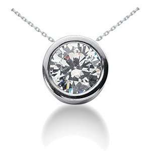   Diamond Solitaire Pendant Natural HUGE 14K White Gold Necklace New