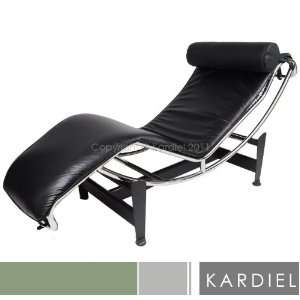 Le Corbusier Style LC4 Chaise Lounge, Black Aniline Leather