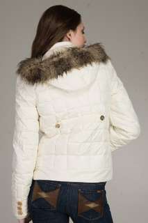 Juicy Couture Faux Fur Hood Dial Puffer Jacket for women  