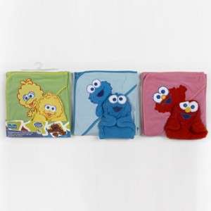 NEW SESAME STREET HOODED TOWEL WITH WASH MITT, Elmo, Cookie Monster 