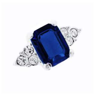 8ct Blue Sapphire CZ Emerald Cut Solitaire Ring  