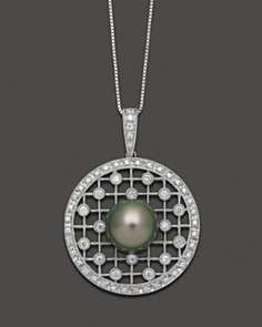 TRUNK SHOW Tahitian Pearl And Diamond Necklace Set In 14K White Gold 