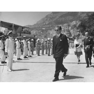 Prince Rainier, Walking by the Uniformed Soldiers at Monaco Harbor 