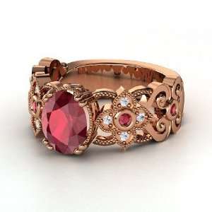   Ring, Oval Ruby 18K Rose Gold Ring with Ruby & White Sapphire Jewelry