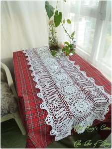 Pretty Hand Flower Crochet Cotton Table Runner 130cm  