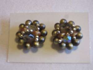 Vintage 50s 60s Cluster Bead Earrings Japan Earth Tones  