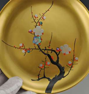Fuji Japanese Lacquerware Bowl & Plate Set Tree Abalone  
