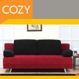 Black Red Fabric Storage Sleeper Sofa Bed Futon Couch  