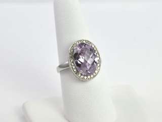 14k White Gold Ring 6.0 Carat Pink Amethyst Solitaire with 0.5 Carats 