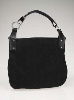 Gucci Black Horsebit Canvas/Leather Hobo Bag  