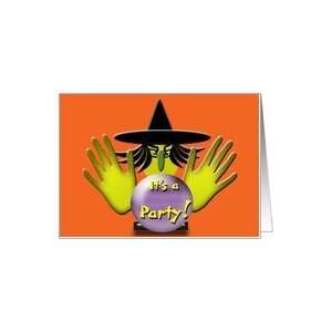 : Invitation Halloween Costume Party Humorous Witch With Crystal Ball 