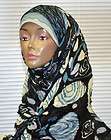 Black White Floral Crinkle Hijab Shawl Oversized 40 x 67   