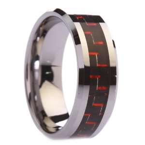 Rings Wedding Bands with Black & Red Carbon Fiber   Free Engraving 