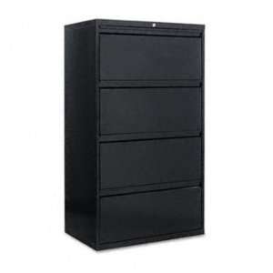 Four Drawer Lateral File Cabinet, 30w x 19 1/4d x 54h, Black  