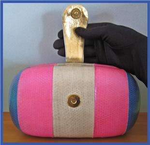 BILL BLASS Forster Gen. Snakeskin clutch Blue Pink Beige evening bag 