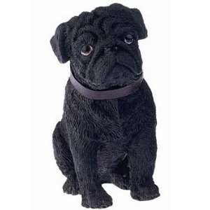  Sitting Black Pug Small Dog Statue 