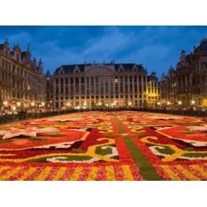 Night View of the Grand Place with Flower Carpet and Ornate Buildings 