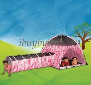 Kids Pink Camo Play Indoor/Outdoor Tent & Tunnel NEW  