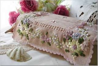Delicate Handmade Bobbin lace Cotton Apron Pink/Blue  