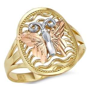   14k Yellow White and Rose Tri Color Gold Butterfly Ring: Jewelry