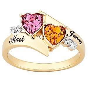   Gold over Sterling Couples Birthstone Heart Name Diamond Ring Jewelry