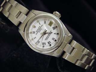 Ladies Stainless Steel Rolex Date Watch W/ White Roman  