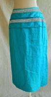 High Waist Skirt Maxi Midi Vtg 70s NEW Aqua by Florence Crystal Belted 