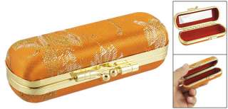 Lady Gold Tone Orange Kiss Lock Clasp Lipstick Case Box  