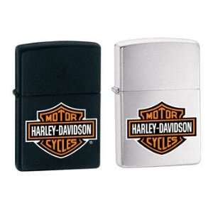 Zippo Lighter Set   Harley Davidson Black Matte Name Logo and Brushed 