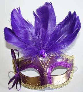 Purple Feathered Carnival Mask  Purple and Gold Eyemask with Purple 