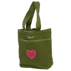   Heart Canvas Raw Edge Tote Bag   in Artichoke Green 
