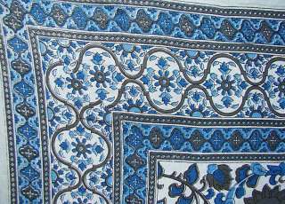 SKY BLUE RIVIERA FLORAL MOSAIC KING TAPESTRY THROW COVERLET BEDSPREAD 