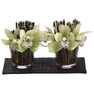 4.5 Cymbidium Orchid/Twig in Glass Vase x2 on Basket Sheet 