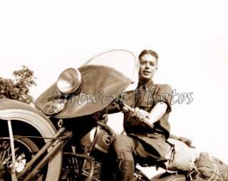 1940 Harley Davidson Motorcycle and Rider Photo 1  