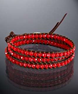 Chan Luu red jade beaded leather wrap bracelet  