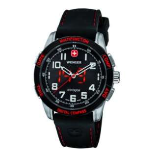 Wenger Mens 70430 Nomad Compass Red LED Black Silicone Strap Watch 