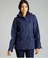 London Fog prussian blue faux shearling lined hooded anorak style 