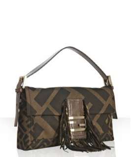Fendi brown zucca canvas fringe convertible baguette   up to 