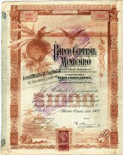 Banco Central Mexicano, Accion/Share 1000 Pesos, 1903   SPECULATIVE 