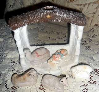 1947 Nativity Set Hand Carved Salt Natvity Set Unique  