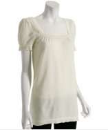 style #303283002 clotted cream pointelle detail square neck sweater