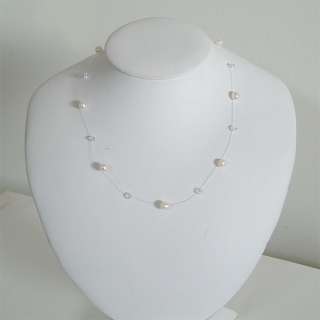   Illusion w Swarovski CRYSTAL Freshwater PEARL Sterling Silver Necklace