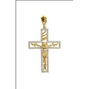  14k Yellow Gold, Fancy Large Cross Pendant Charm Christ 
