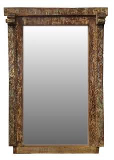 85 H Vintage large Pillar Mirror Carved Rectangle reclaimed wood 