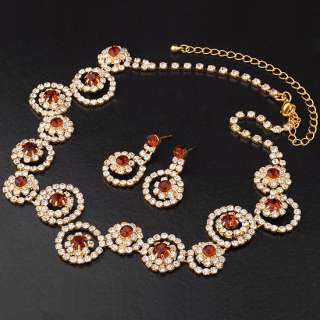 14K GP Jewelry Set,Orange Swarovski Crystal Sunflower Necklace 