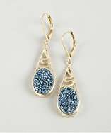 Marcia Moran gold plate and dark blue CZ druzy drop earrings style 