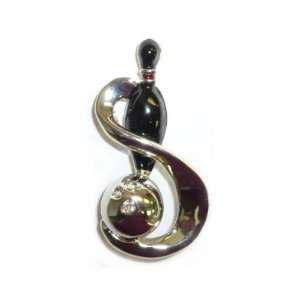 Silverplated Black Enamel Pin & Bowling Ball Pin Jewelry