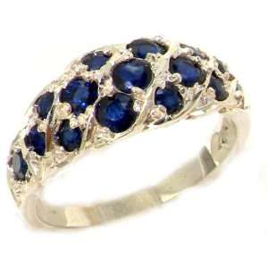 Luxury Ladies Solid White Gold Natural Blue Sapphire Band Ring   Size 