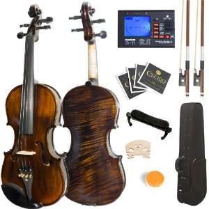  Mendini 4/4 MV500 Flamed 1 Piece Back Solid Wood Violin 