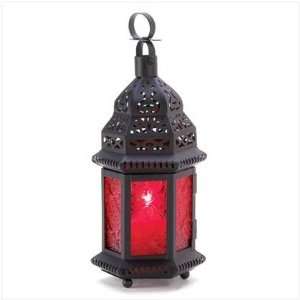  Red Glass Metal Moroccan Candle Holder Hanging Lantern 